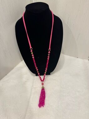 Hot Pink Beaded Tassel Necklace - Women Jewelry